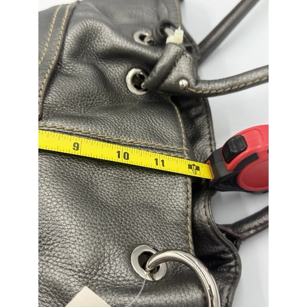 Tignanello Multi Pocket Shoulder Tote Bag Gray Genuine Leather Double Straps NWT